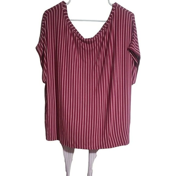Modcloth Burgundy Top Boxy Tie Front Plus Size 2X Striped Womens Casual Mod NWT - Picture 10 of 12